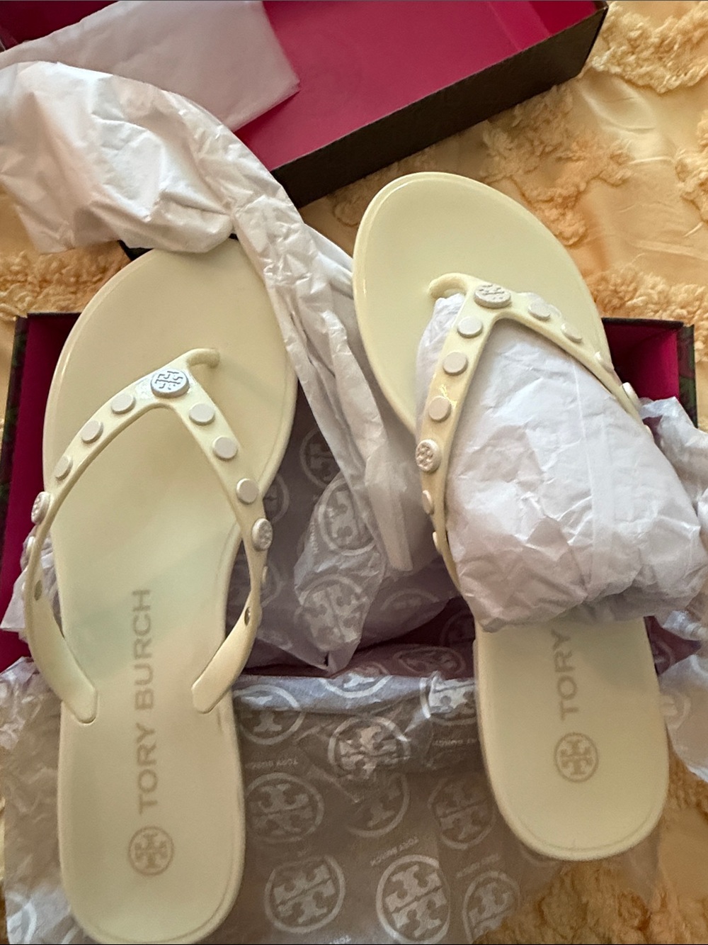Tory Burch Cream Stud-Embellished Jelly Flip Sandals